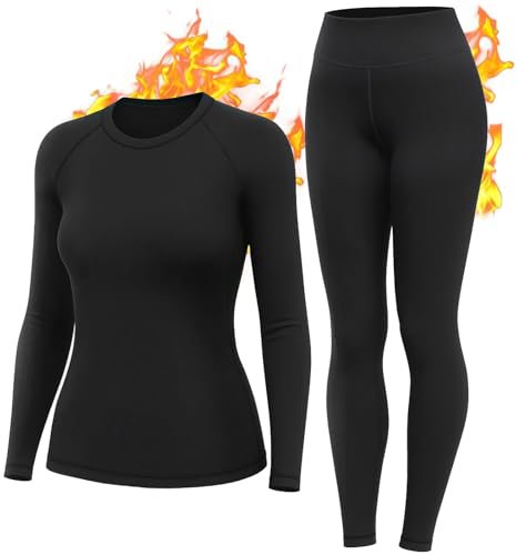 Women’s Thermal Underwear Set Fleece-Lined Long Johns Black Small