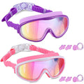 Kids Swim Goggles Set - Purple & Pink, Suitable for 3-15 Years Old