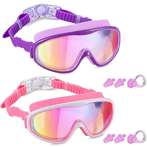 Kids Swim Goggles Set - Purple & Pink, Suitable for 3-15 Years Old