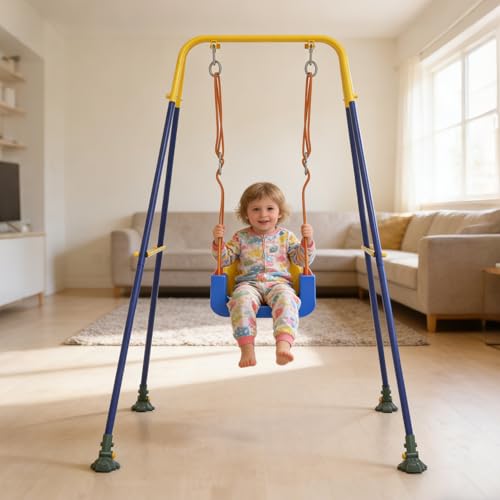 Toddler Swing 3-in-1 Baby Swing Set with Anti-Slip Feet & Safety Belt - Blue-Red