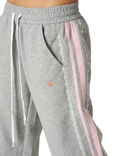 Aelfric Eden Medium Grey Lace Stripe Patchwork Baggy Sweatpants for Women