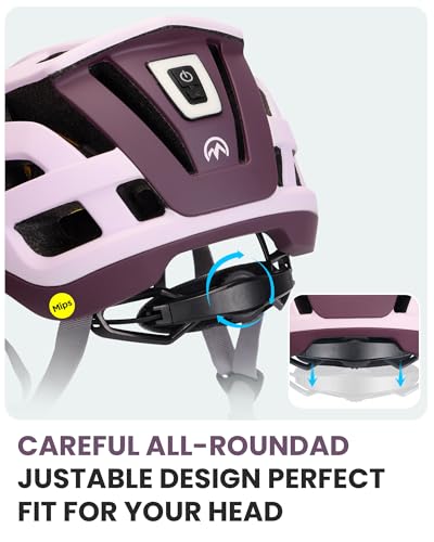 MIPS Bike Helmet with Light - Adult Youth Cycling Helmet, Misty Sakura, Medium