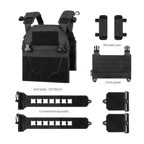 One Size Tactical Training Vest with PALS System - Black, Adjustable Straps