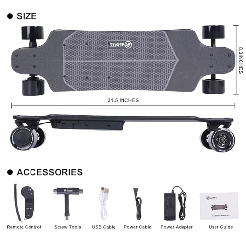Electric Skateboard with Remote - 17 Miles Range, 8-Ply Maple, Blue - Beginner Friendly