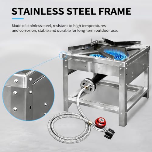 HUOYANSHE Stainless Steel Portable Propane Stove - 200,000 BTU Outdoor Gas Cooker with Regulator