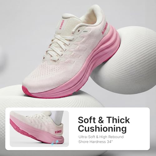 K-Swiss Women's Shadx Running Sneakers - White & Pink, Walking & Jogging Shoe