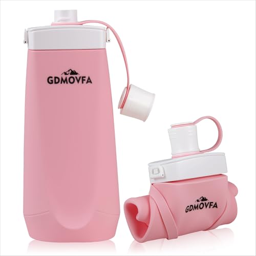 GDMOVFA 20oz Collapsible Silicone Water Bottle, Leak-Proof, BPA-Free Pink