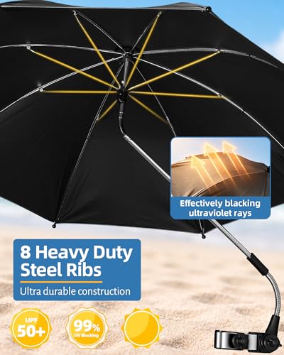 HaSteeL 2 Pack Black Folding Camping Chairs with Detachable UV Umbrellas, Portable Beach & Lawn Chairs, Supports 275lbs