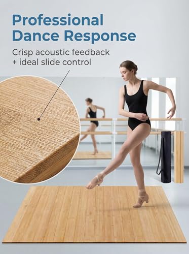Portable Bamboo Dance Floor Mat 48x39in with Storage Bag, Reversible Non-Slip Practice Surface