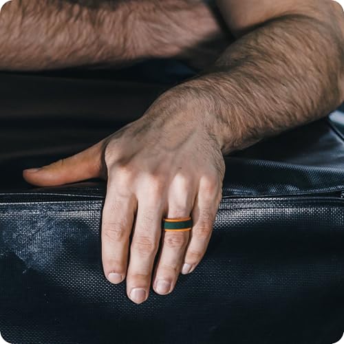 Rinfit Air Silicone Wedding Ring for Men - Pack C Orange & Army Green - Size 10