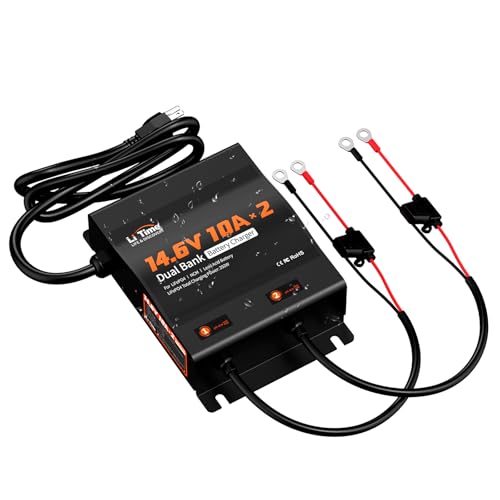 LiTime 2 Bank 12V 10A Waterproof LiFePO4 Battery Charger - 14.6V Output