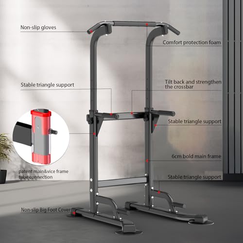 Z ZHICHI Black Pull-Up Dip Station 350LBS Capacity Home Fitness Equipment