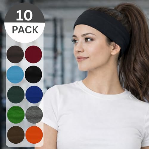 Dark Hair Headbands for Women - Pack of 10 Wide No Slip Hair Accessories
