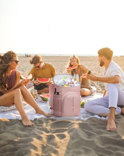 Insulated Cooler Backpack for Beach & Outdoor Picnics - Pink, 30 Cans