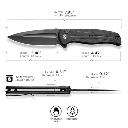 CIVIVI Indie Black Folding Pocket Knife 3.48" 14C28N Blade for Men