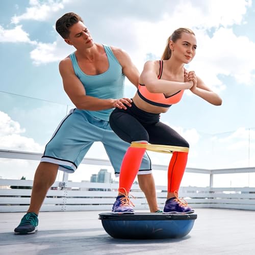 Pink Balance Ball Trainer with Resistance Bands & Pump - Anti-Burst PVC Stability Exercise for Home Gym