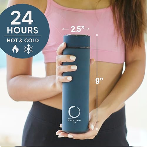 Blue Insulated Tea Infuser Bottle 15 oz - Travel Tea Thermos with Infuser
