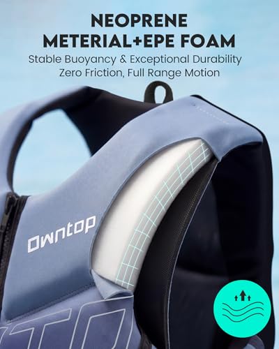Owntop Adult Water Sport Swim Vest Grey Medium Neoprene Floaties, Adjustable Zipper & Buckles