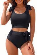 Yonique Medium Black High Waisted Tummy Control Bikini - Two Piece Swimsuit