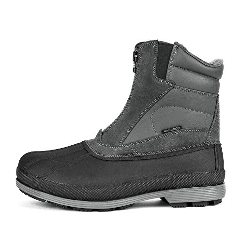 NORTIV 8 Men's Zip Winter Snow Boots Grey/Black 10.5 - Slip-On Cold Weather Footwear