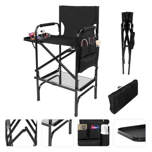 Zenicham 44.9 Inch Tall Folding Makeup Chair with Storage Bag, Black