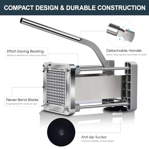 Sopito French Fry Cutter Professional Stainless Steel Potato & Vegetable Slicer 1/2" & 1/4" Blades