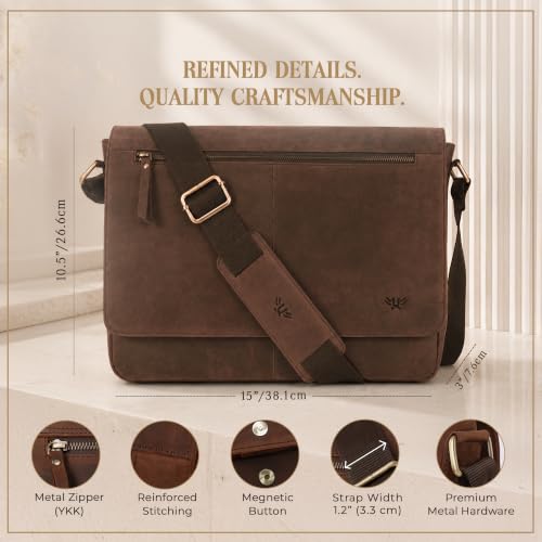 Leather Messenger Bag for Men & Women - Brown Crossbody & Office Bag with Shoulder Strap - Opulent Brown