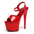 Red Women's 7-Inch Platform Heel Sandals with Ankle Strap - Sexy Pole Dance Shoes