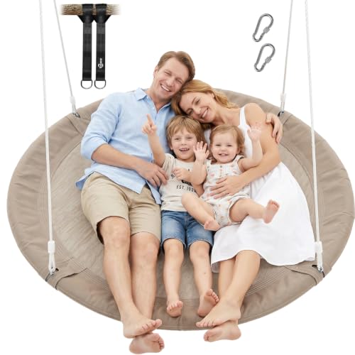 Trekassy 60-Inch Saucer Tree Swing - Taupe Large Family Outdoor Swing for Kids & Adults