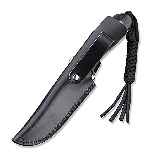 Fixed Blade Camping Knife with Leather Sheath and Paracord Lanyard - Outdoor Survival Knife