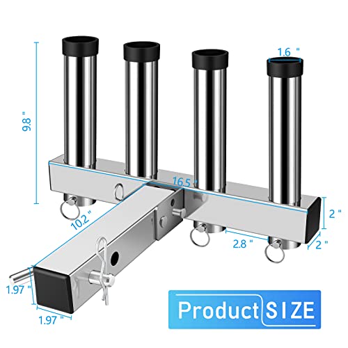 Stainless Steel Hitch Fishing Rod Holder for 2-Inch Receivers, Adjustable Mount with Quick Release Pin