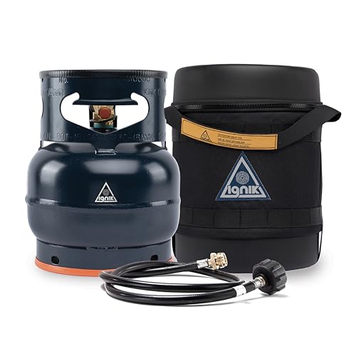 Ignik Refillable Gas Growler Deluxe 3.8-Pound Propane Tank with Carry Case & Adapter Hose - Black Case/Blue Tank