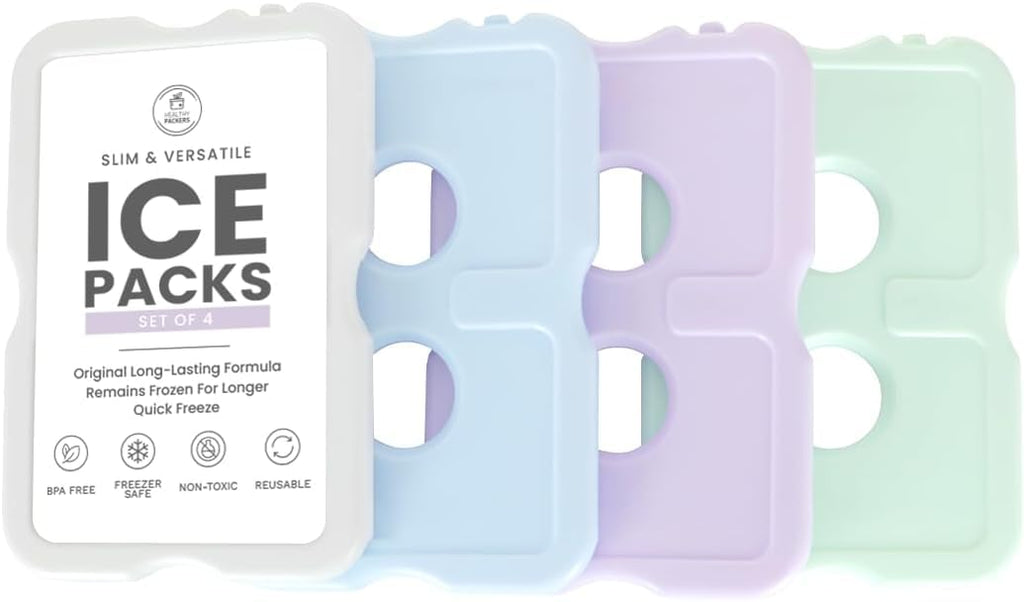 Healthy Packers Ice Packs for Lunch Boxes & Coolers – Pastel Slim Long-Lasting Reusable Gel Freezer Packs | Thin Ice Pack for Lunch Box | BPA-Free, Leak-Proof (4 Pack)