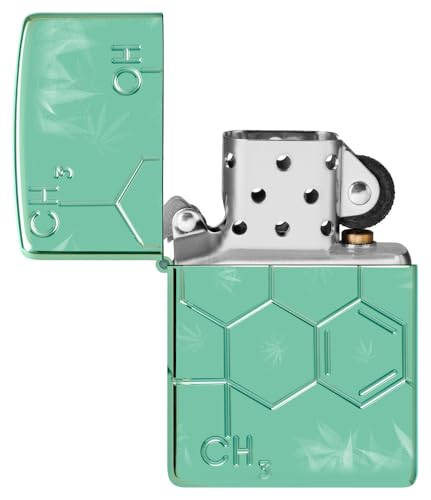 Zippo Leaf Lighter - High Polish Green Cannabis Design Windproof Refillable