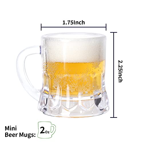 Clear Mini Plastic Beer Mugs - 2 Oz Shot Glasses with Handle, Set of 12