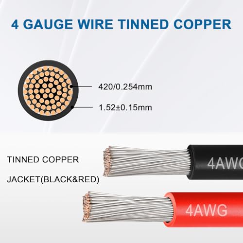 20FT 4 Gauge Marine & Automotive Tinned Copper Power Wire - Red & Black