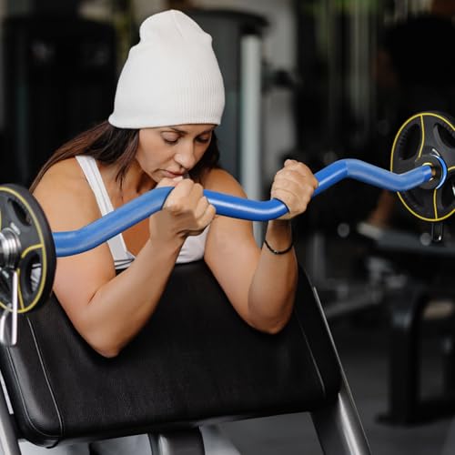 GUQUAN Blue Olympic EZ Curl Barbell 2 Inch 4ft Weightlifting Bar for Home Gym