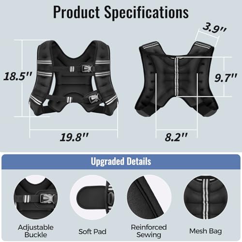 Weighted Vest for Men Women - 30 lb Black Adjustable Fitness Equipment