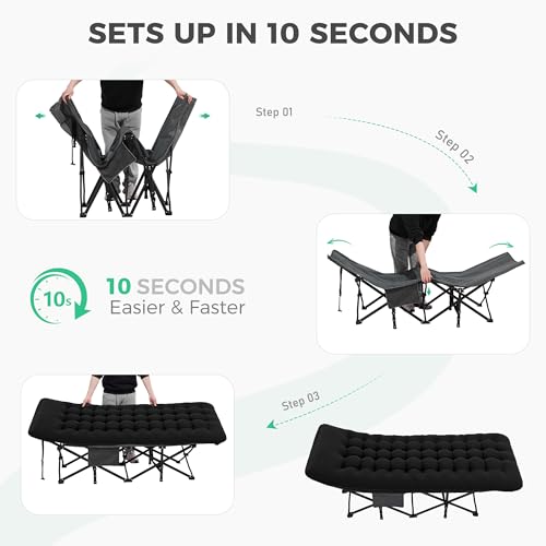 Folding Camping Cot for Adults with Mattress - Black, 75x28x14 Inches - Portable Bed