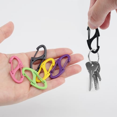 Black 30P Double Sided Mini Carabiner Clips - Lightweight Aluminum Keychain Hooks for Camping Hiking Outdoor