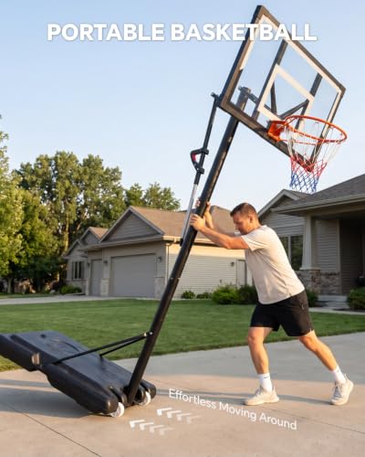 FirstAsk Black 10FT Adjustable Outdoor Basketball Hoop System with 44" Backboard & Wheels