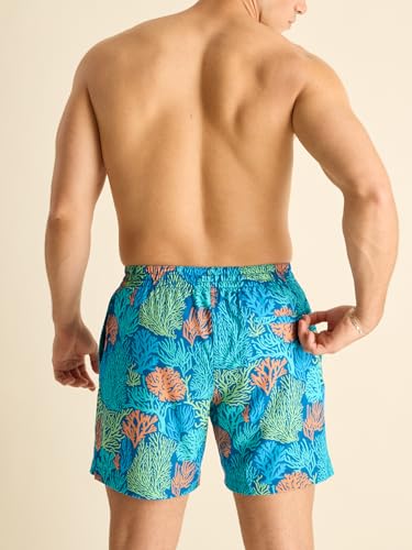 Men's Swim Trunks with Boxer Brief Liner - 5.5 Inch, Large Coral Quarrels, UPF 50+