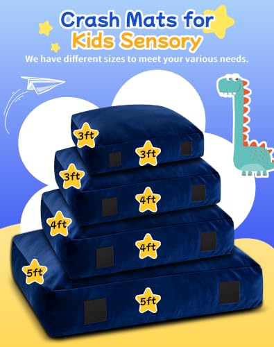 Kids Sensory Crash Pads 3x3 ft Blue - Safe Cushioning for Play & Therapy