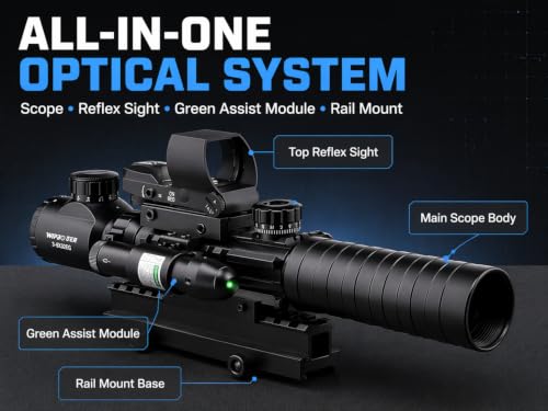 Black 3-9x32EG Red/Green Dot Rangefinder Scope with Riser Mount for 20mm Rail