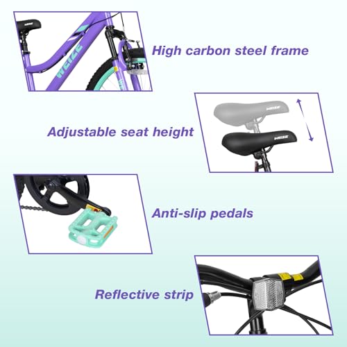 WEIZE 24 Inch Purple Girls Mountain Bike for Kids 8-14 Years