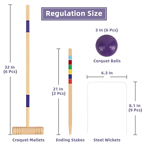 32-Inch Regulation Croquet Set with Wooden Mallets for Outdoor Lawn Game - 6 Players