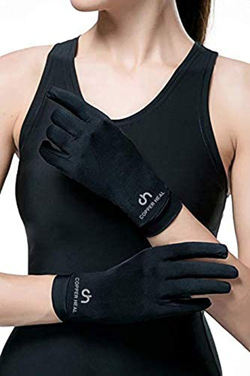 COPPER HEAL Copper Compression Gloves (PAIR) for Men and Women - Highest Copper Infused FULL FINGER Compression Gloves Hand