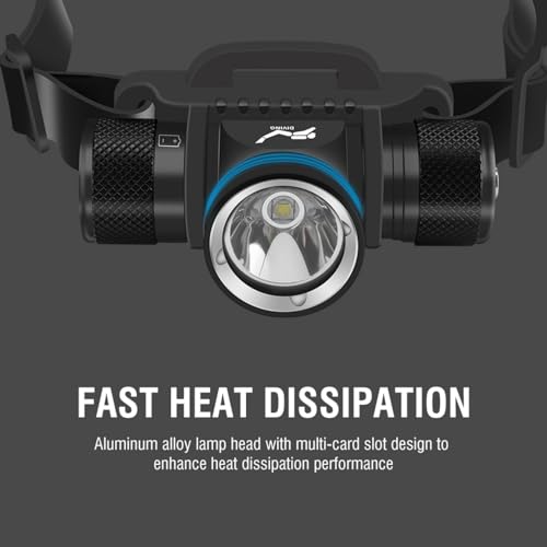 WINDFIRE HP900 Black Dive Headlamp - Ultra Bright 5 Modes, Waterproof Up to 80m