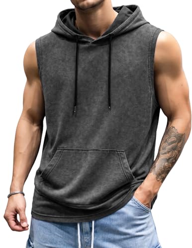 Men's Cotton Sleeveless Hooded Tank Top with Pocket - Casual Fitness Wear