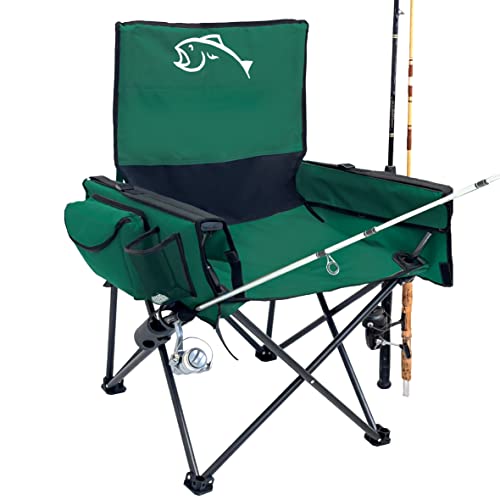 EASYGO PRODUCTS Green Portable Folding Fishing Chair with Rod Holder & Cooler